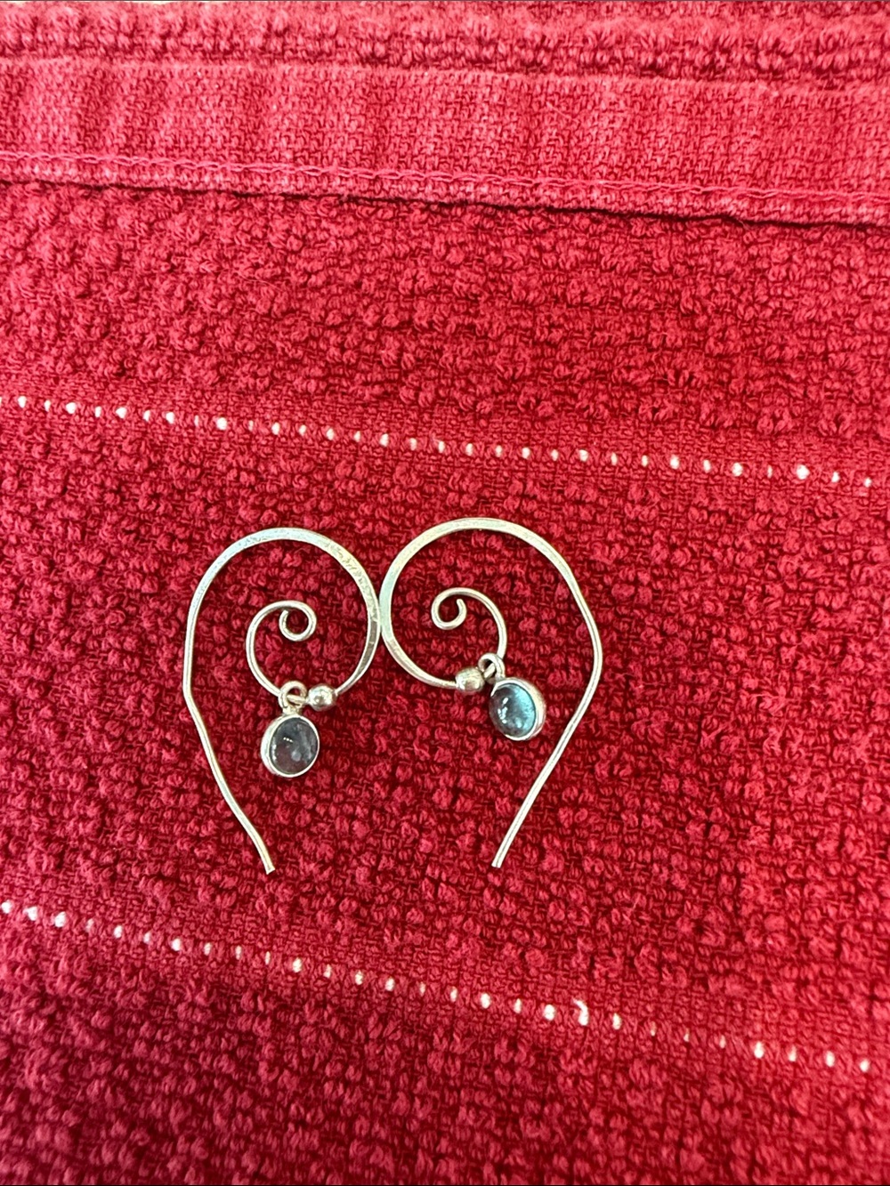 Sterling Silver Spiral Earrings with Blue sea glass  stones